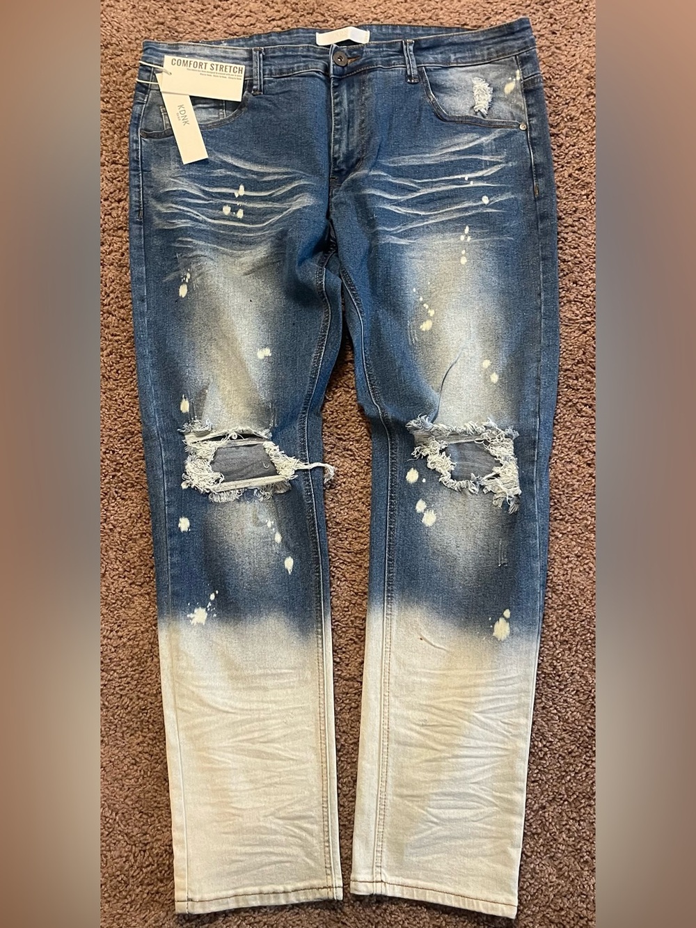KDNK Men's Distressed Two-Tone Blue Jeans
